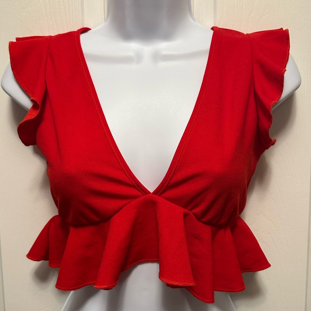Womens SHEIN deep vneck ruffle trim crop top size small